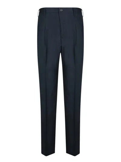 Incotex Carrot-cut White Trousers With Adjustable Waist In Blue