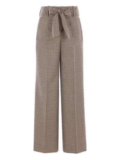 Incotex High Waist Wide Leg Checked Trousers Bow Detail In Brown