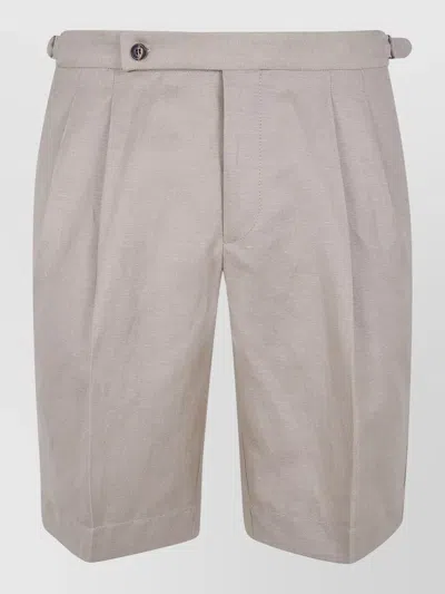 Incotex Chino Shorts Belt Loops Back Pockets Pleats In Gray