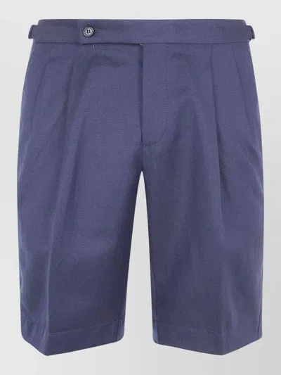 Incotex Chino Shorts Belt Loops Back Pockets Pleats In Blue