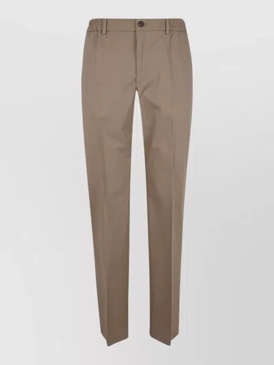 Incotex Chino Trousers Elastic Waist Buttoned Pockets In Brown