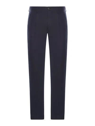 Incotex Chino Trousers With Linen And Cotton Pleats In Blue