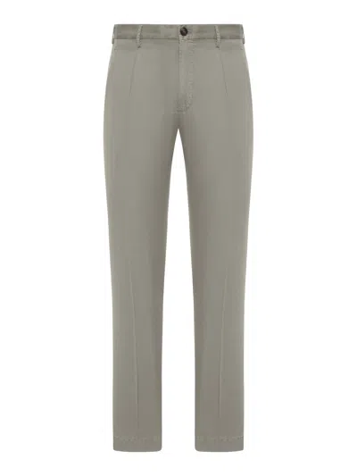 Incotex Chino Trousers With Linen And Cotton Pleats In Grey
