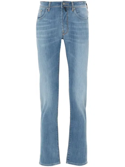 Incotex Contrast-stitching Slim Cut Jeans In Blue