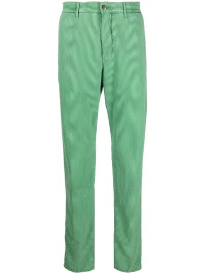 Incotex Cotton-lyocell Blend Pinstriped Trousers In Green