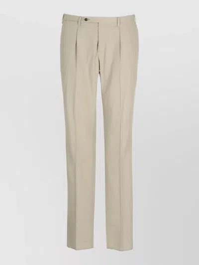 Incotex Cotton Straight Leg Pleated Front Trousers In Neutral