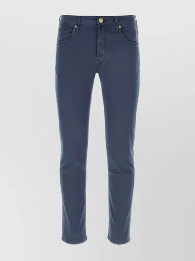 Incotex Cotton Trousers With Back Pockets And Belt Loops In Blue