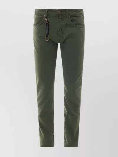 INCOTEX COTTON TROUSERS WITH SUEDE LOGO PATCH