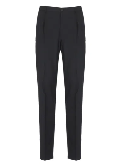 Incotex Dark Blue Virgin Wool Trousers In Black