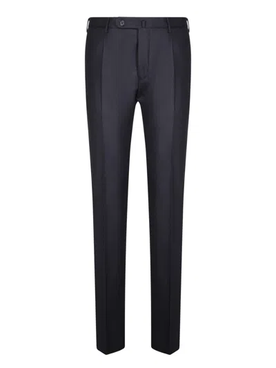 INCOTEX DARK BLUE WOOL FLANNEL TROUSERS
