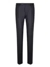 Incotex Dark Blue Wool Flannel Trousers In Blue