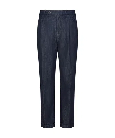 Incotex Denim Trousers With Belt Loops In Indigo Blue