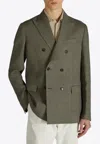 Incotex Double-breasted Linen Blazer In Green