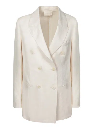 Incotex Double-breasted Linen Jacket With Classic Lapels In White