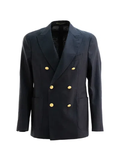 Incotex Double-breasted Button Jacket In Blue