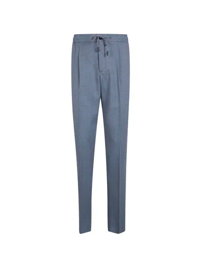 Incotex Chino Trousers Elastic Drawstring Waist Pleated In Blue