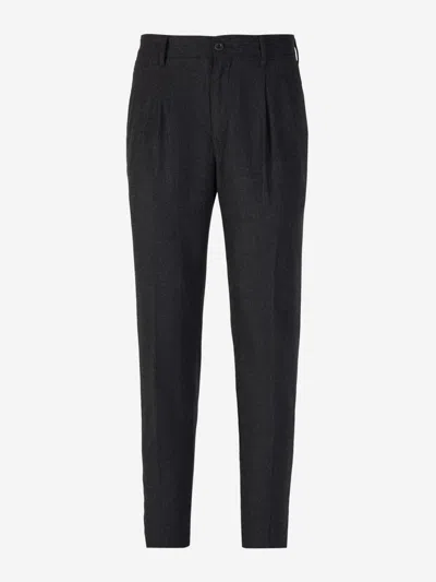 Incotex Elastic Wool Trousers In Antracite Grey