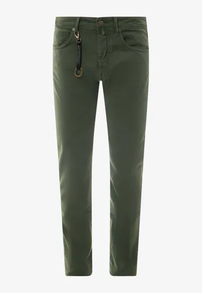 Incotex Embossed Logo Slim Pants In Green