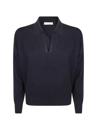Incotex Fine-knit V-neck Polo Sweater In Blue