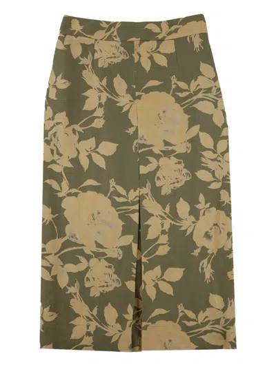 Incotex Floral-print Midi Skirt In Brown