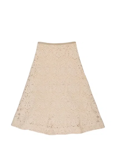Incotex High Waist A Line Midi Lace Skirt In Neutral