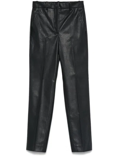 Incotex Slim Cut Faux Leather Trousers In Black