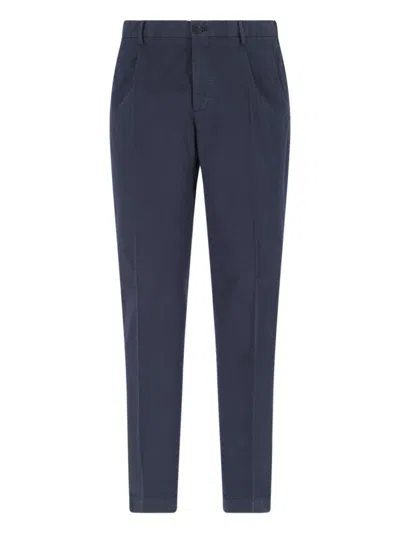 Incotex High-waisted Navy Cotton Chino Pants With Pleated Front In Blue