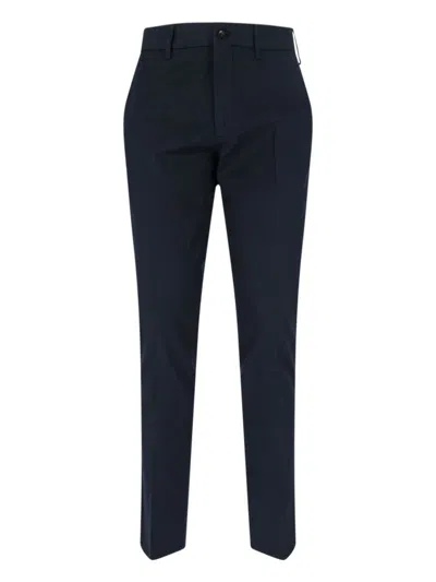 INCOTEX HIGH-WAISTED STRAIGHT-LEG CHINO PANTS IN DARK BLUE COTTON