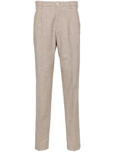 Incotex Mini-check Straight-leg Trousers In Brown