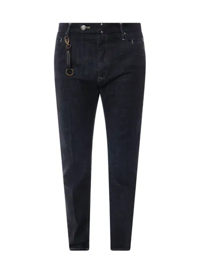 Incotex Stretch Cotton Jeans With Back Logo Patch In Azul