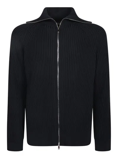 Incotex Full-zip High Collar Knitwear In Blue