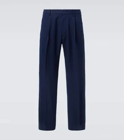 Incotex Linen And Cotton Chinos In Blue