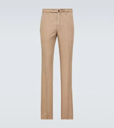 Incotex Linen And Cotton Straight Pants In Beige