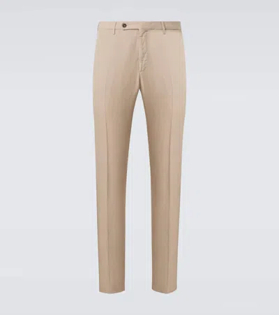 Incotex Linen And Cotton Straight Pants In Brown