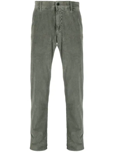 Incotex Logo-embroidered Corduroy Tapered Trousers In Green