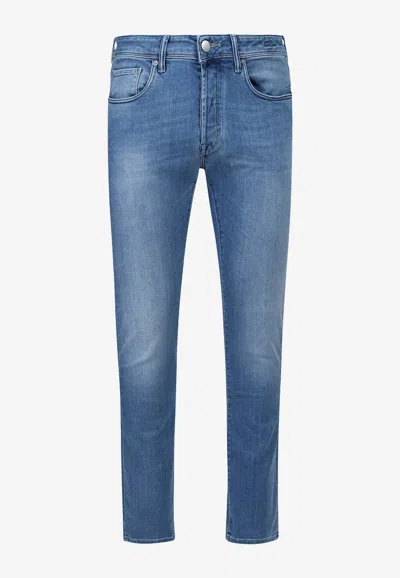 Incotex Logo Patch Skinny Jeans In Blue