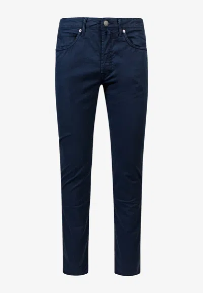 Incotex Logo Patch Slim Jeans In Blue