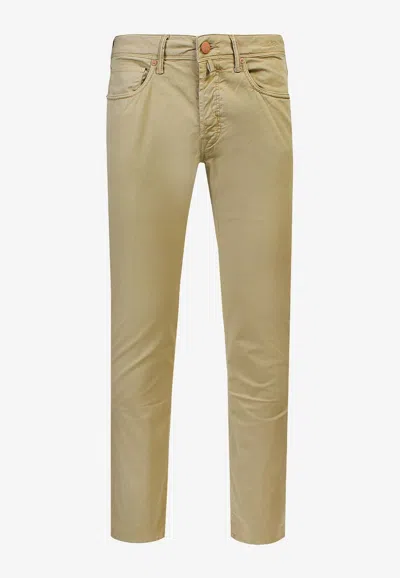 Incotex Logo Patch Slim Jeans In Brown