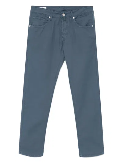 Incotex Logo-patch Tapered Trousers In Blue