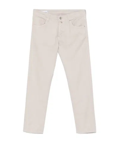 Incotex Logo-patch Tapered Trousers In Sand Beige