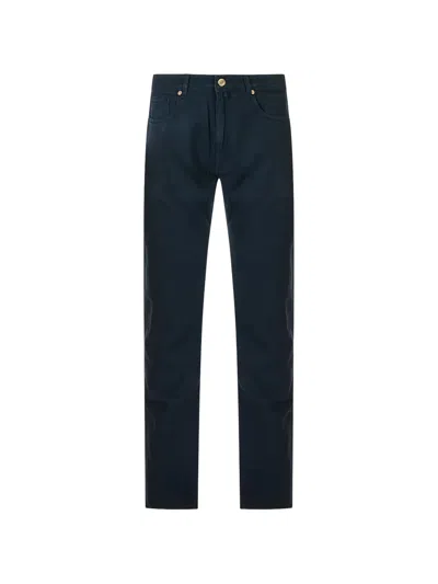 Incotex Logo-patch Straight-leg Trousers In Blue