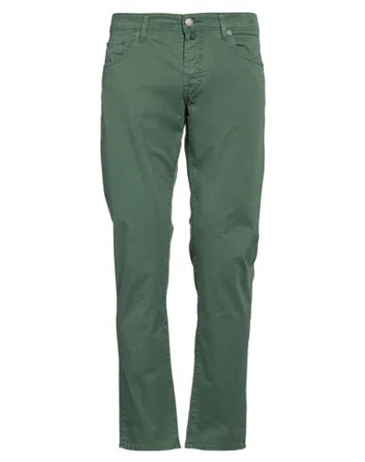 Incotex Man Pants Green Size 35 Cotton, Elastane In Green