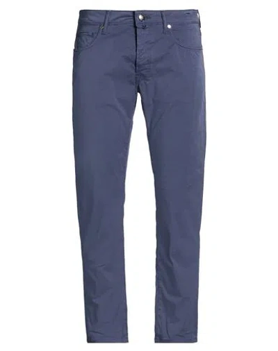 Incotex Man Pants Purple Size 34 Cotton, Elastane In Blue