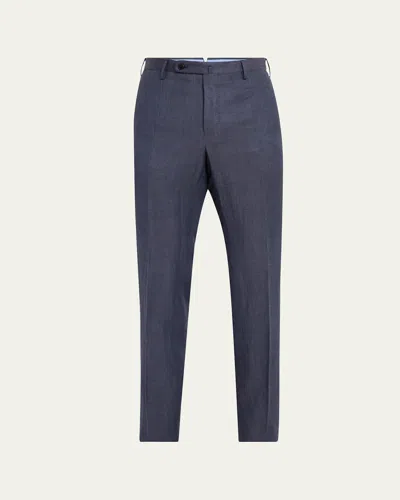 Incotex Men's Flat-front Luxe Twill Trousers In Dark Blue820