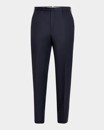 Incotex Tapered Pleated Wool-flannel Trousers In Blue