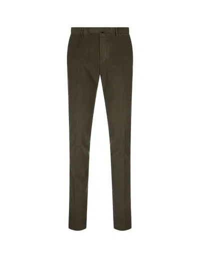 Incotex Moss Green Corduroy Slim Fit Trousers In Brown