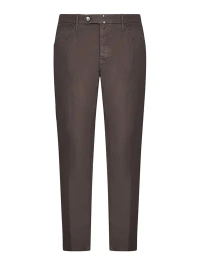 Incotex Cotton And Linen Slim-fit Trousers In Brown