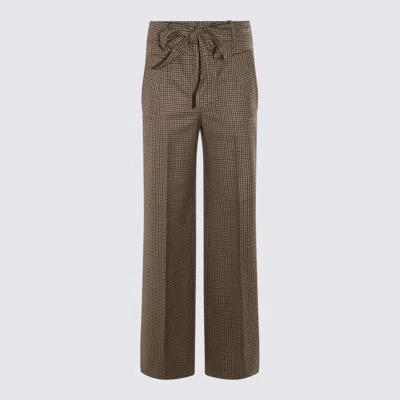 Incotex High Waist Wide Leg Checked Trousers Bow Detail In Brown