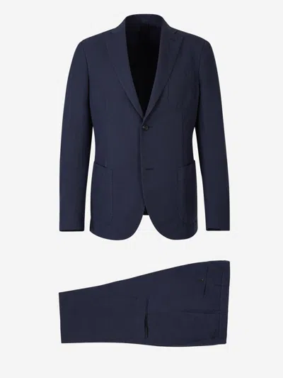 Incotex Plain Linen Suit In Navy Blue