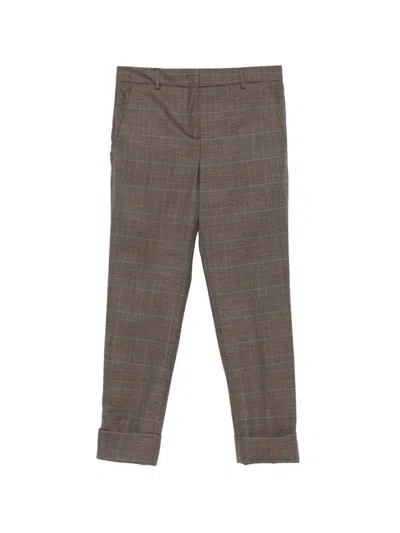 Incotex Prince-of-wales-check Turned-up Trousers In Brown